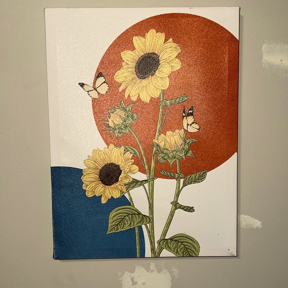 I have a wonderful sunflower, nature, painting, beautiful butterflies